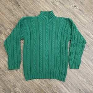 Ralph Lauren Country Sweater Cable Knit Chunky Turtleneck Green Womens Medium M